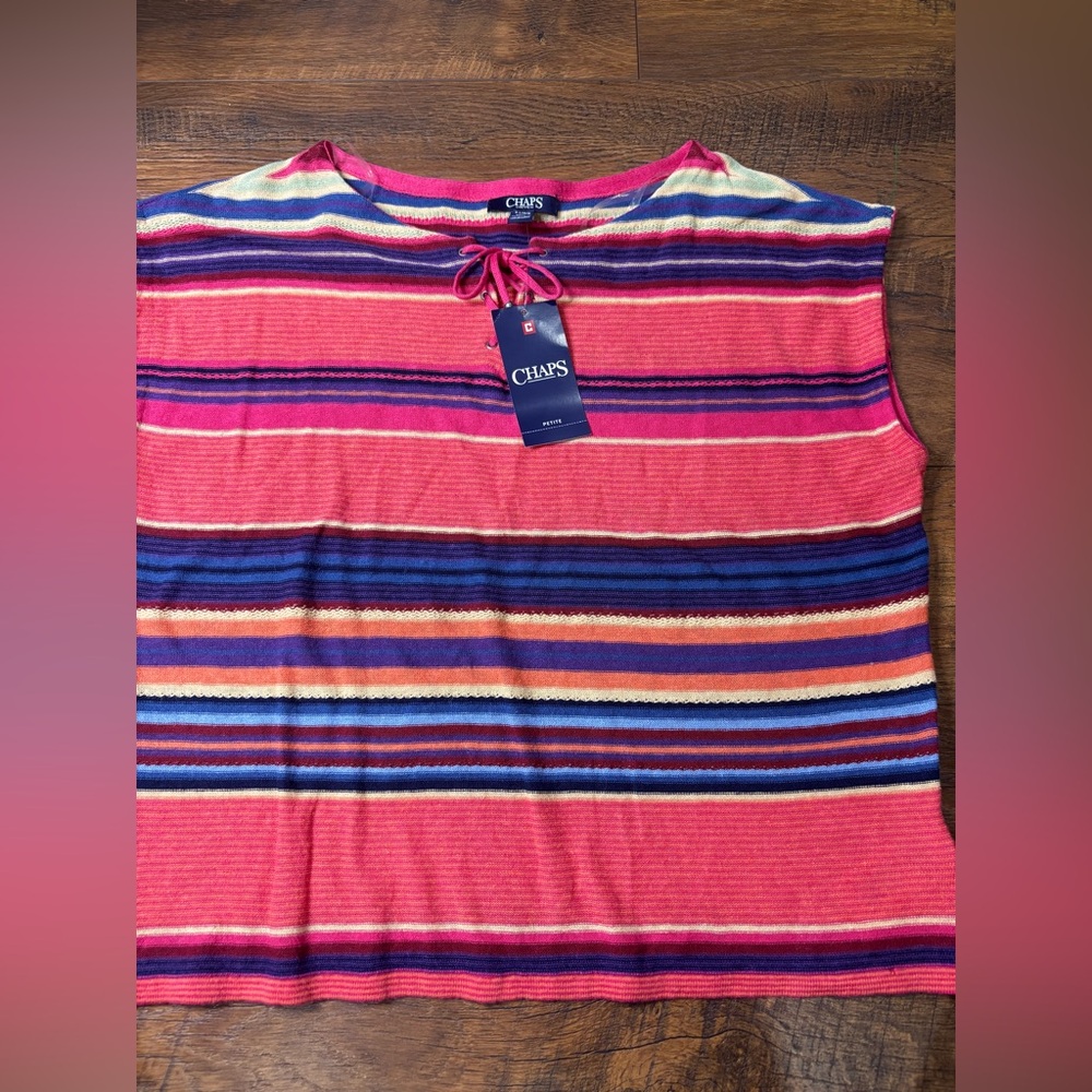 Chaps Multicolor Striped Women's knit Blouse linen petite large